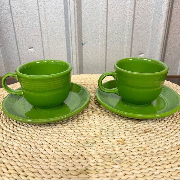 2x 2pc Fiestaware Vibrant Green Mug and Saucer Sets - Picture 1 of 7
